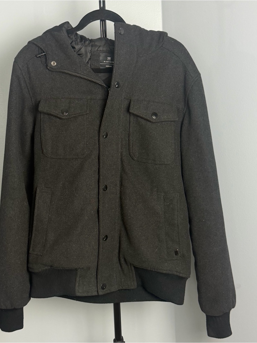 Cotton On Men's Dark Charcoal Hooded Bomber Jacket